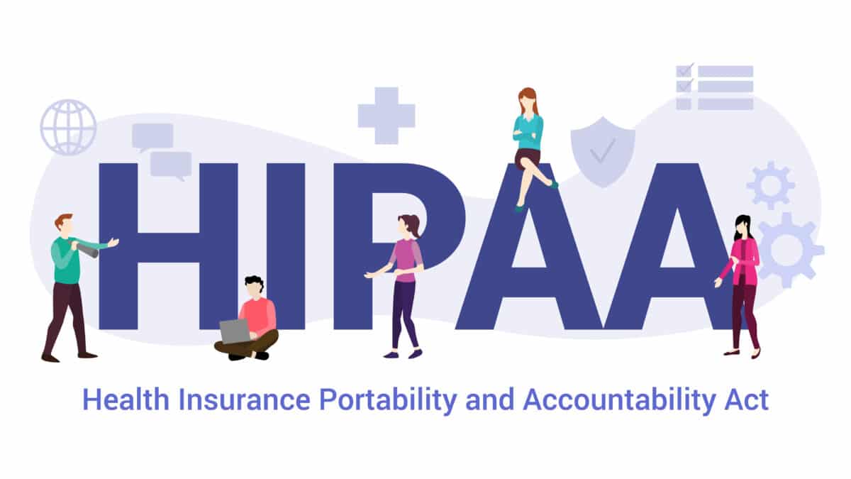 HIPAA (Health Insurance Portability & Accountability Act) concept drawing with transcriptionists.