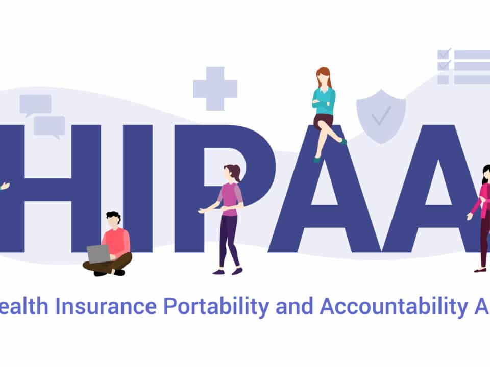 HIPAA (Health Insurance Portability & Accountability Act) concept drawing with transcriptionists.