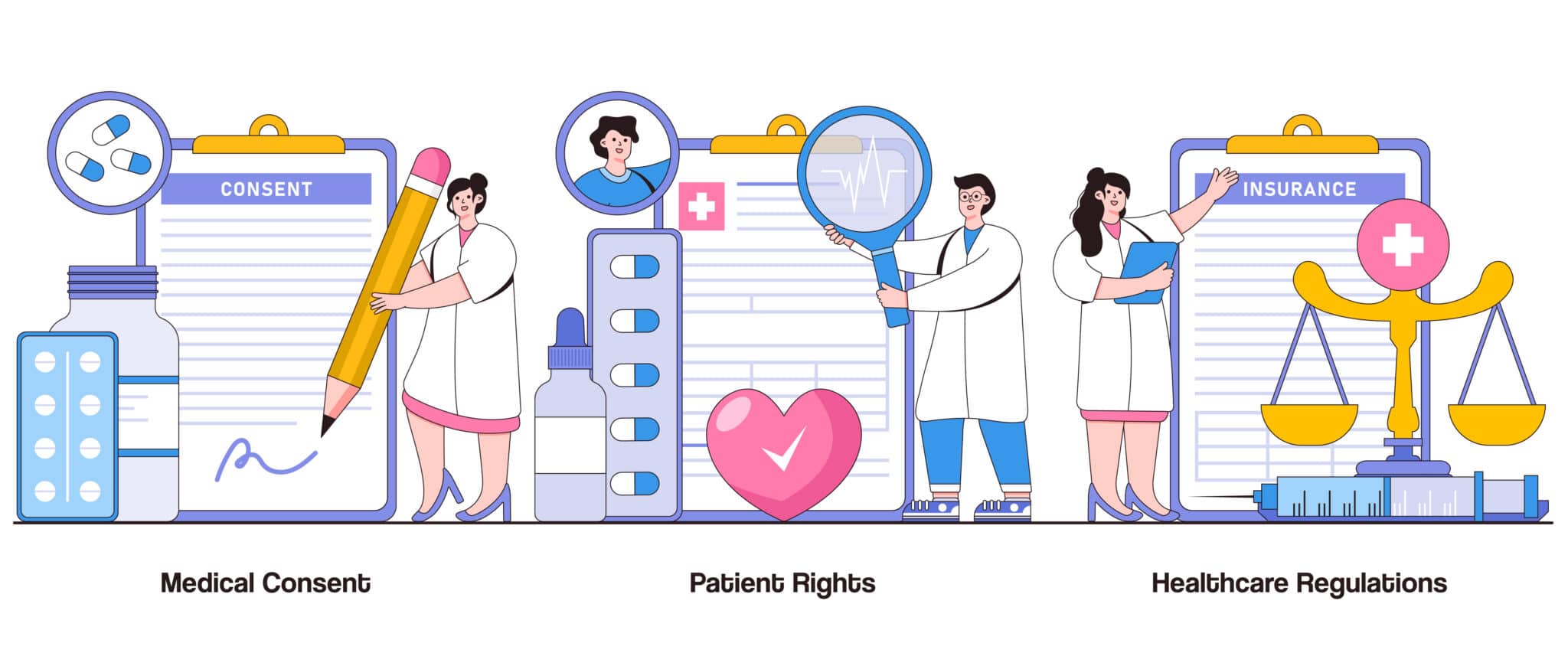 Medical Consent, Patient Rights, & Healthcare Regulations concept depict Ethics, Consent, & Privacy.