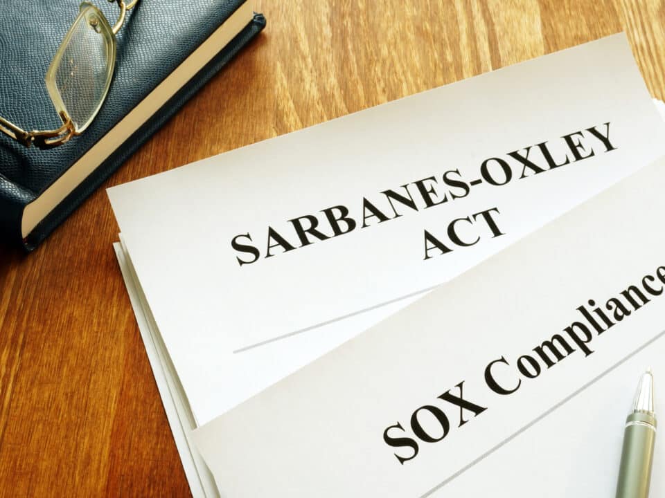 Sarbanes-Oxley Act and SOX policy symbolize importance of compliance in finance transcription.