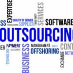 Word cloud showing aspects of medical transcription outsourcing, including quality, security, cost.