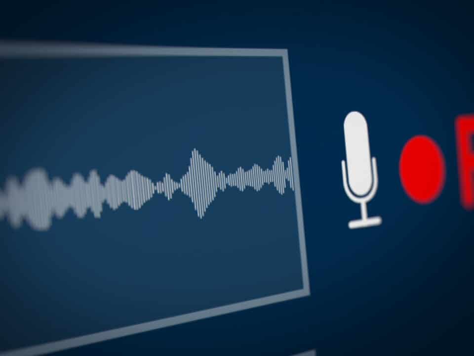 Audio spectrum with REC symbol. Recorded statement transcripts elevate strategic claims processing.