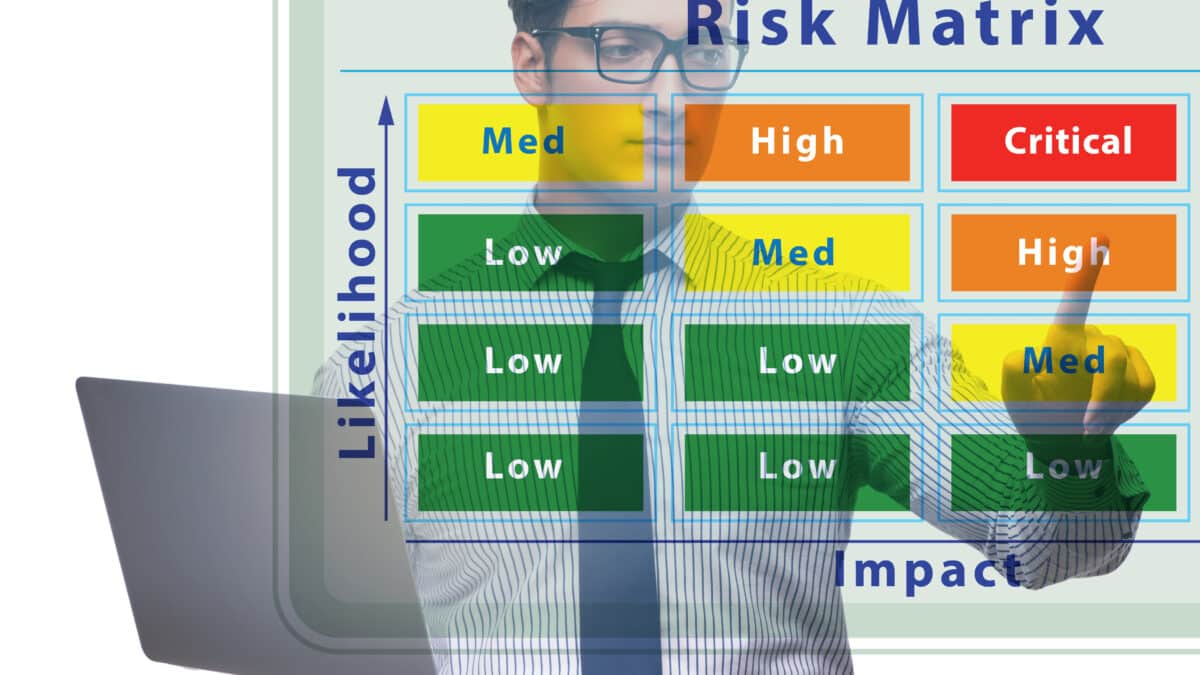 Insurer uses risk matrix, gauging impact and likelihood with outsourced transcription services.