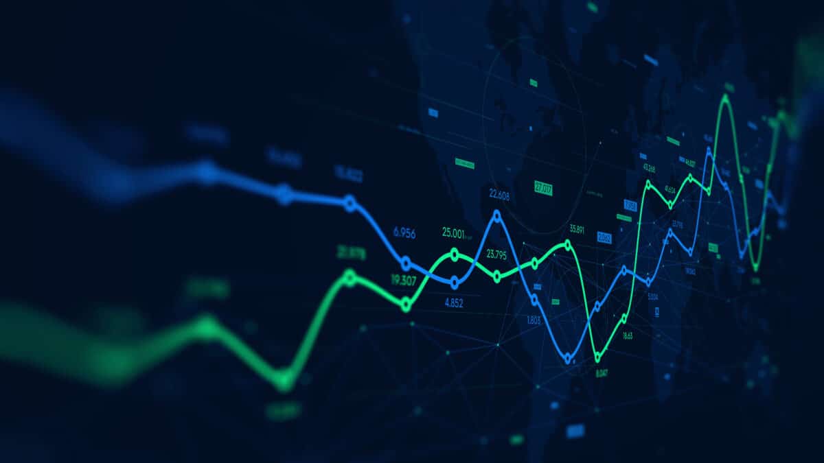 Monitor shows finance analytics, symbolizing the integration of data visualization and transcription
