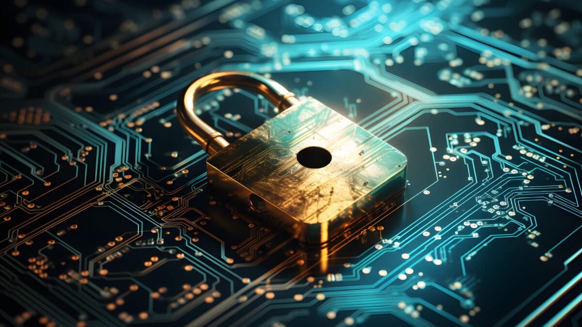 A padlock above digital circuits symbolizes Athreon's unparalleled data transcription protection.
