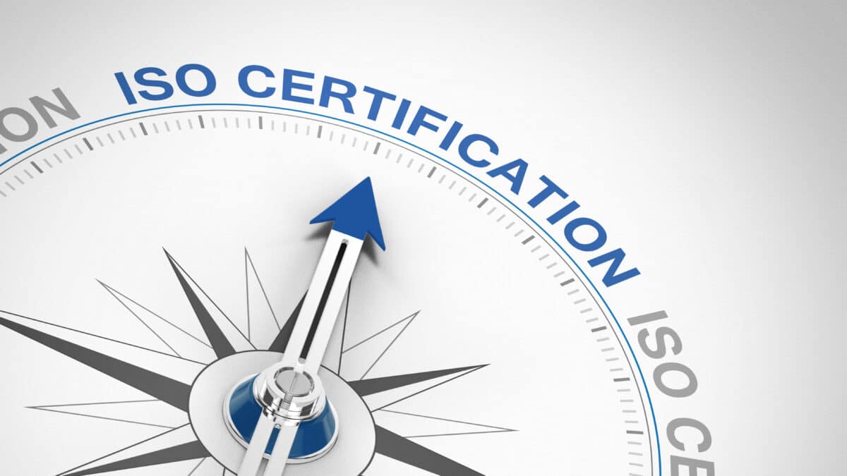 Compass needle highlighting Athreon's aim for ISO Certification in transcription services.