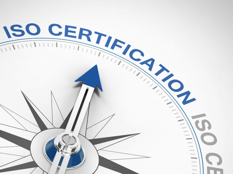 Compass needle highlighting Athreon's aim for ISO Certification in transcription services.