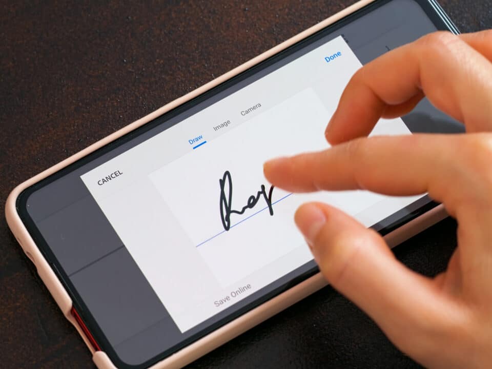 Digital signature on phone for a secure, personalized transcription service agreement with Athreon.