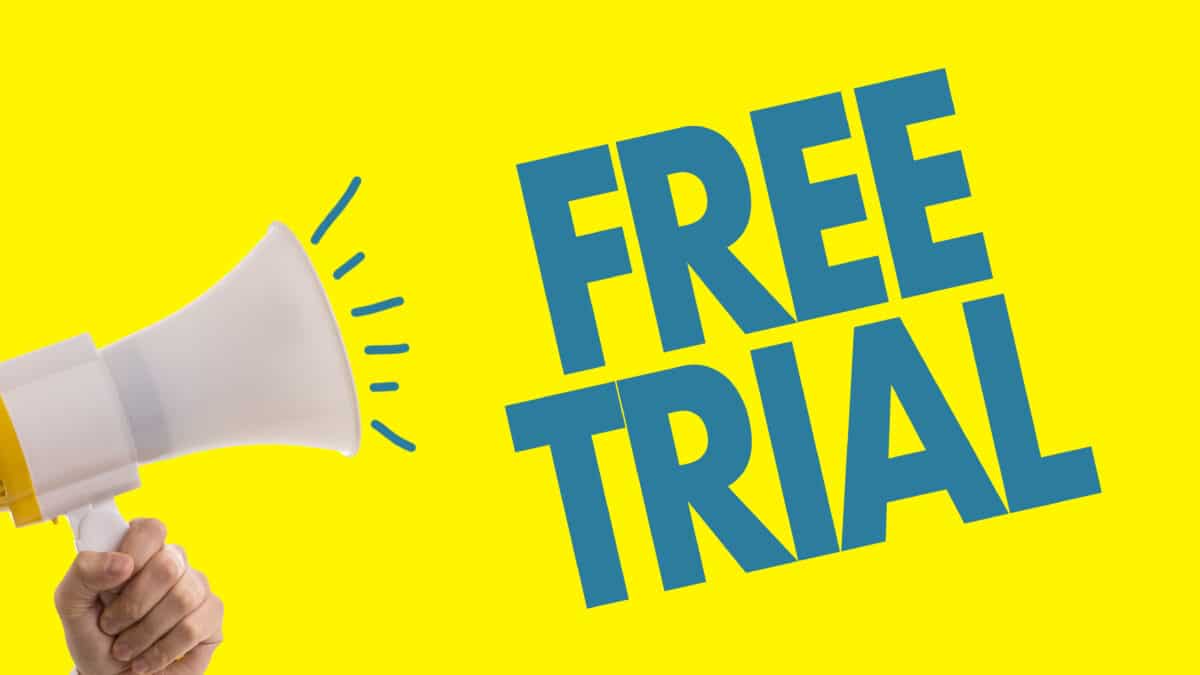 Megaphone with 'Free Trial' text displays to represent Athreon's free transcription service trial.