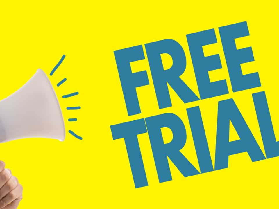 Megaphone with 'Free Trial' text displays to represent Athreon's free transcription service trial.