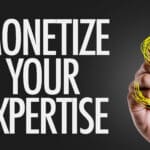 Man writes 'Monetize Your Expertise,' symbolizing podcast transcripts' role in marketing & revenue.